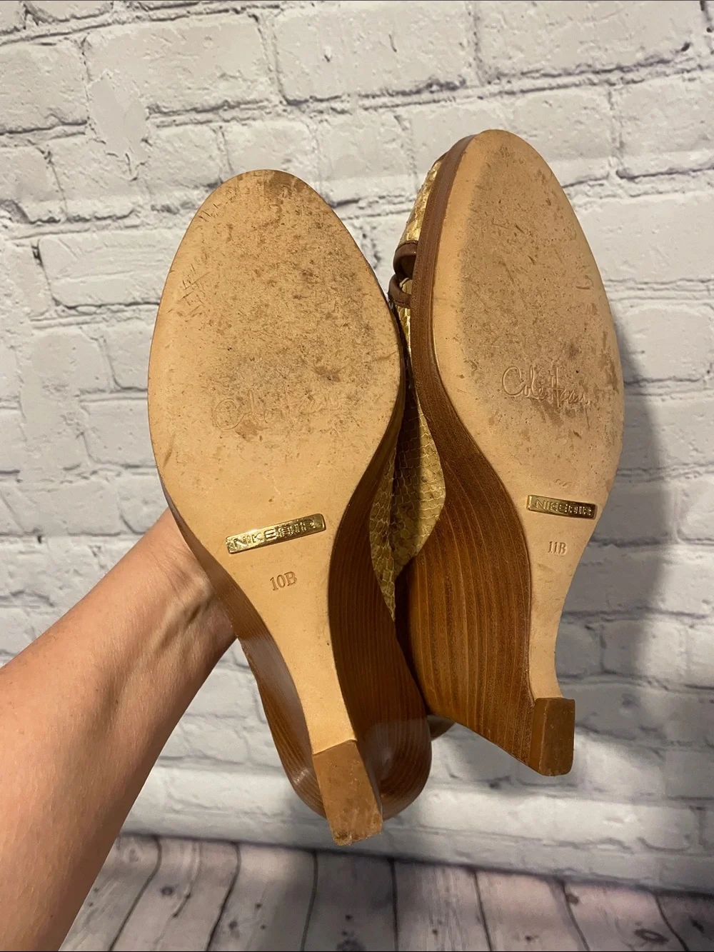 Cole Haan Brown Woven Peep-Toe Slingback Wedges • Sz 10